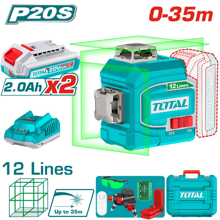 Niveau laser vert 3D TOTAL TLL3012165 – 12 lignes, 20 V