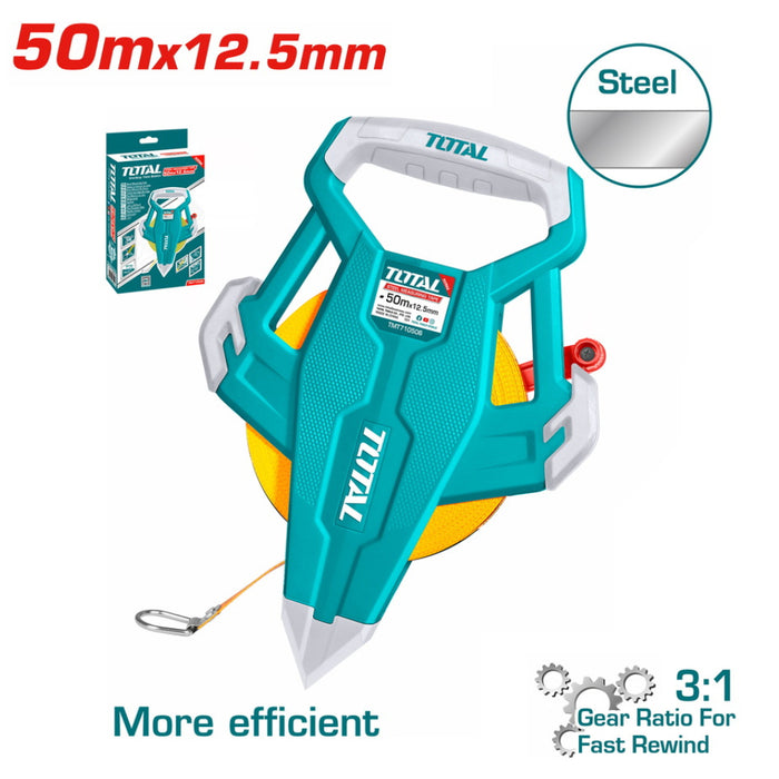 Ruban À Mesurer Total TMT710506 50 M 12 5 Mm Acier Inox Durable Boîtier Renforcé