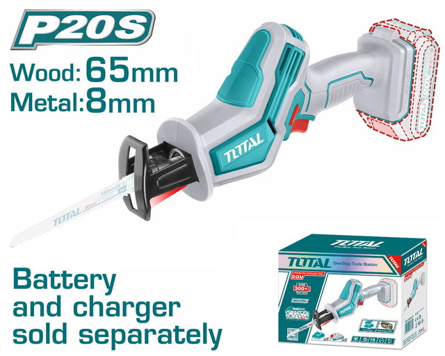 TOTAL Scie Sabre Sans Fil 20V 165 mm 65 mm Bois 8 mm Métal TRSLI6506