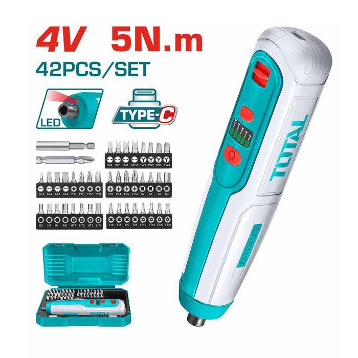 TOTAL Tournevis Électrique Rechargeable 4 V Avec 42 Pièces