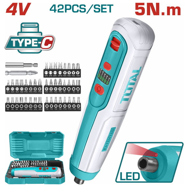 Tournevis sans fil TOTAL Li-ion 4V / 1,3Ah / 5Nm Type-C (TSDLI0406)