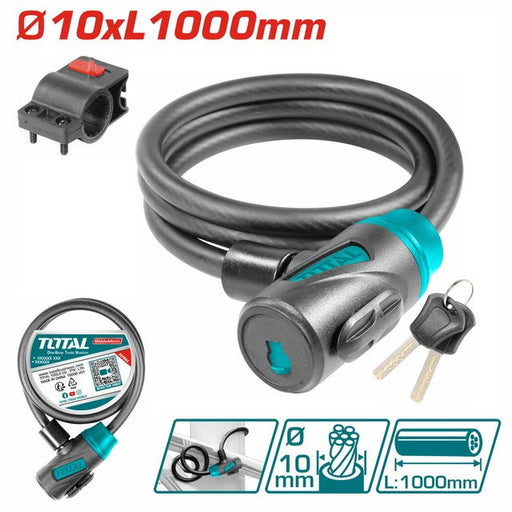 Antivol Vélo Câble 10x1000mm TOTAL TUNISIA Clé TBK11010 - TOTAL TOOLS TUNISIA Site officiel | Station d'outils