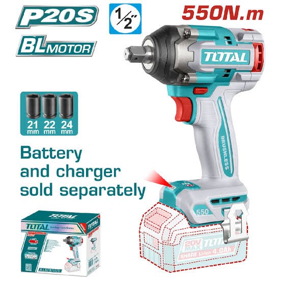 CLE A CHOC 1/2″ 550NM 20V 2AH S/BAT TIWLI20551 - TOTAL TOOLS TUNISIA Site officiel | Station d'outils