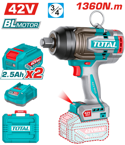 CLE A CHOC 3/4″ 1360NM 42V 2.5AH/CH TIWLI421362 - TOTAL TOOLS TUNISIA Site officiel | Station d'outils