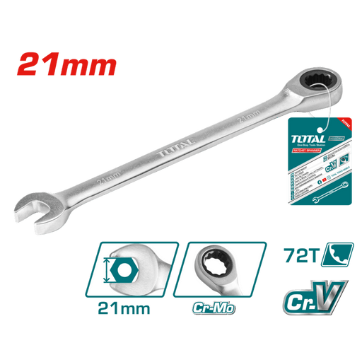 Clé Mixte à Cliquet 21 mm TOTAL TUNISIA Serrages TCSPAR211 - TOTAL TOOLS TUNISIA Site officiel | Station d'outils
