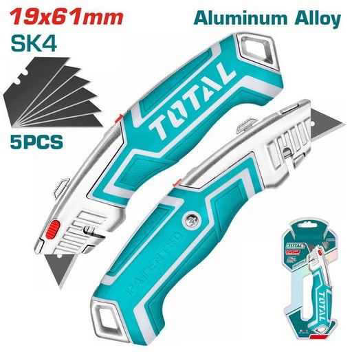 Cutter Lame SK4 19x61 mm Aluminium Rétractable 5 Lames Incluses - TOTAL TOOLS TUNISIA Site officiel | Station d'outils