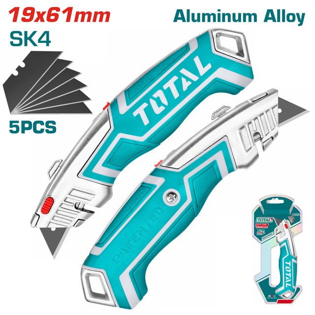 Cutter Lame SK4 19x61 mm Aluminium Rétractable 5 Lames Incluses - TOTAL TOOLS TUNISIA Site officiel | Station d'outils