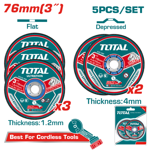 Disques 76 mm TOTAL 5 Pièces Meuleuse Alésage 10 mm Métal Et Inox TAC303768 - TOTAL TOOLS TUNISIA Site officiel | Station d'outils