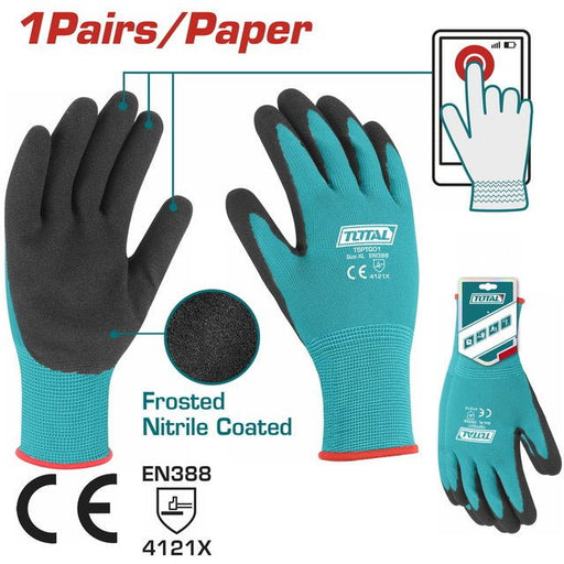 Gants de Travail Nitrile Enduit Frosted Coated Total TSPTG01 - TOTAL TOOLS TUNISIA Site officiel | Station d'outils