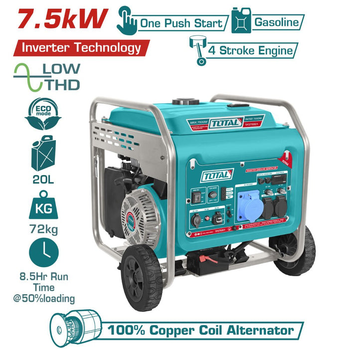 Groupe Électrogène Inverter Total Essence 7,5 kW TP375001 - TOTAL TOOLS TUNISIA Site officiel | Station d'outils