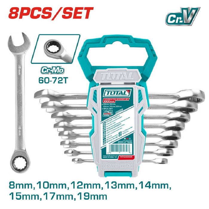 Jeu de 8 clés mixtes à cliquet TOTAL THT103RK086 - TOTAL TOOLS TUNISIA Site officiel | Station d'outils
