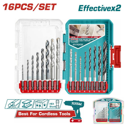 Jeu De Forets 16 Pièces Mixtes Hex Shank Pour Métal Bois Béton - TOTAL TOOLS TUNISIA Site officiel | Station d'outils