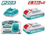 Kit Batterie TOTAL P20S 20V 2,0Ah X2 Avec Chargeur tfbcpk2212 - TOTAL TOOLS TUNISIA Site officiel | Station d'outils