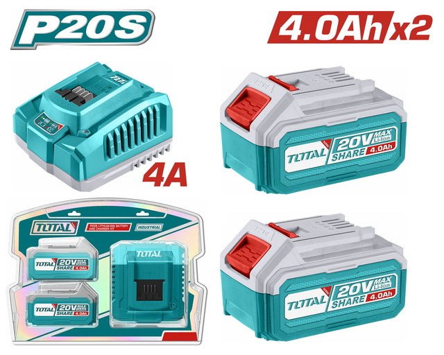 Kit Batteries 20V 4Ah Chargeur 4A TOTAL TUNISIA TFBCPK1424 - TOTAL TOOLS TUNISIA Site officiel | Station d'outils