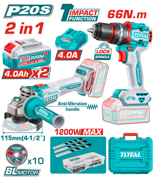 KIT OUTIL 2EN1 MEULE+VISS 20V 2.4AH/CH TCKLI20256 - TOTAL TOOLS TUNISIA Site officiel | Station d'outils