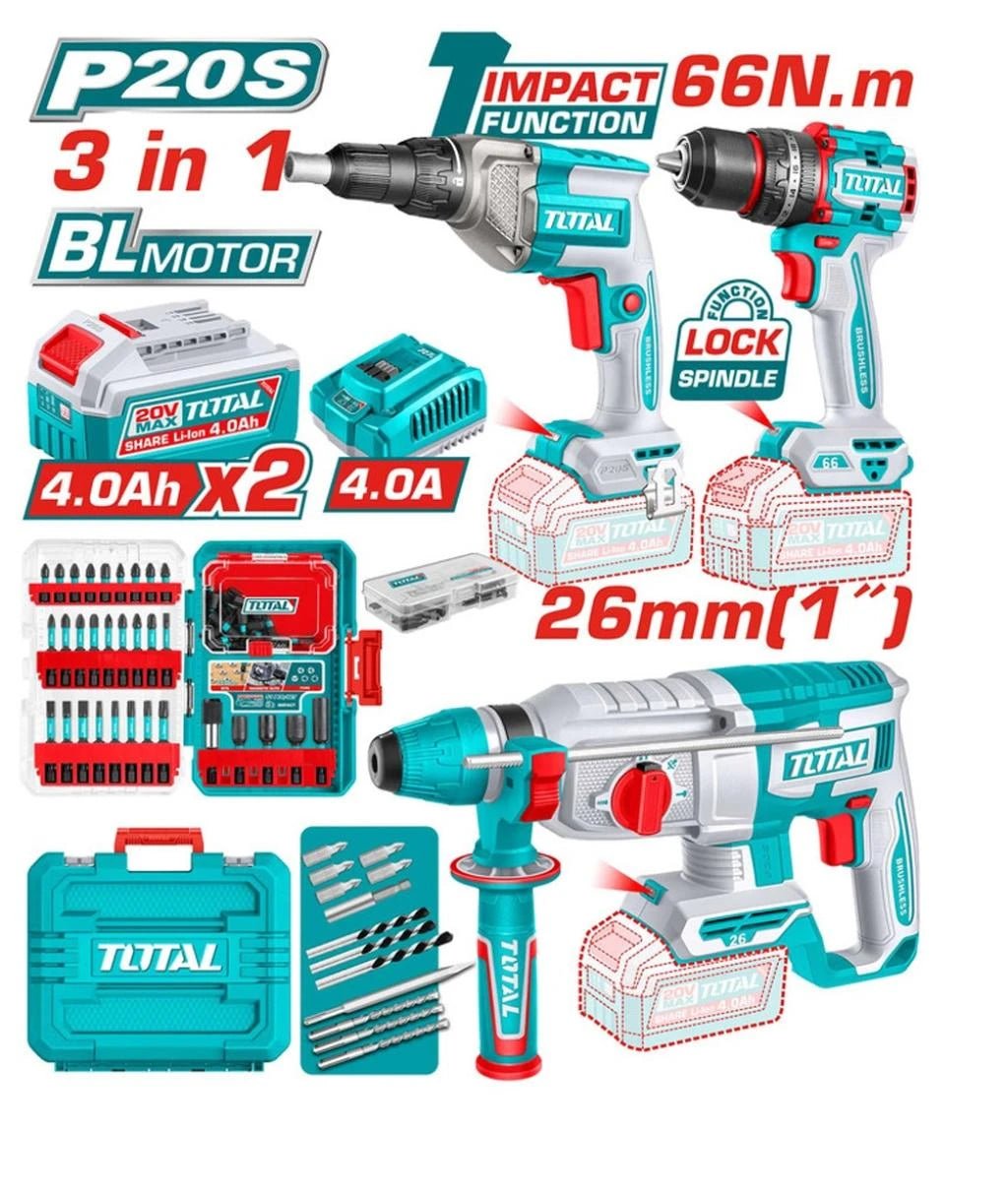 Kit Outillage 3 En 1 20V Total Perceuse - Visseuse À Percussion 66 Nm 2 Batteries - TOTAL TOOLS TUNISIA Site officiel | Station d'outils