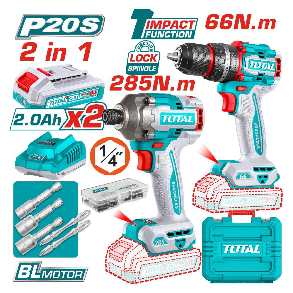 Kit Visseuse 66 Nm Sans Fil - Total Tunisia TCKLI20277 - TOTAL TOOLS TUNISIA Site officiel | Station d'outils