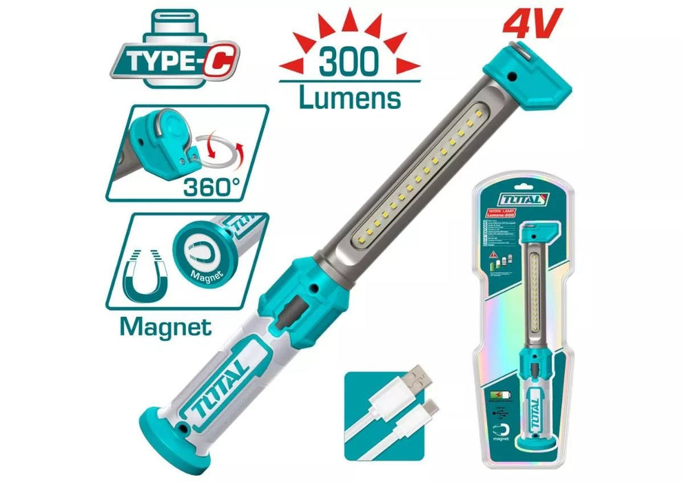 Lampe Travail LED Total USB Type C 300 Lumens 360 Degres Magnétique - TOTAL TOOLS TUNISIA Site officiel | Station d'outils