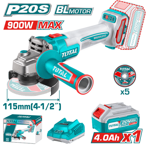 Meuleuse Angle Brushless 20V P20S 4Ah 115 Mm TOTAL - TOTAL TOOLS TUNISIA Site officiel | Station d'outils