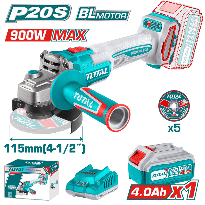 Meuleuse Angle Brushless 20V P20S 4Ah 115 Mm TOTAL - TOTAL TOOLS TUNISIA Site officiel | Station d'outils