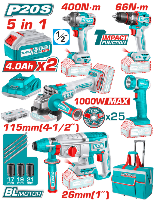Outils 5en1 20V Perceuse Chargeur TOTALTUNISIA TCKLI20592 - TOTAL TOOLS TUNISIA Site officiel | Station d'outils