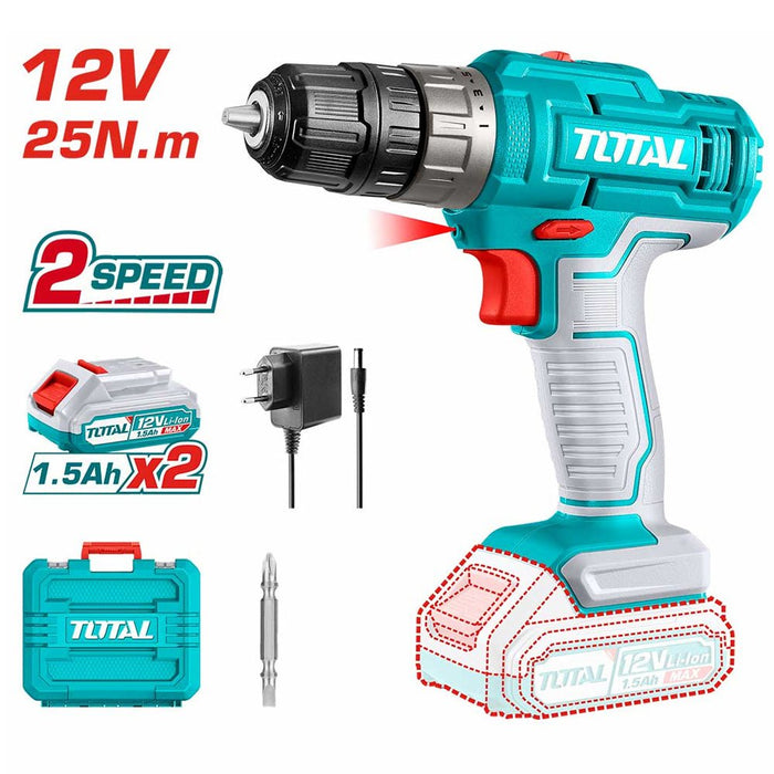 Perceuse Sans Fil 12V 25 Nm 2 Vitesses LED Lithium Ion 1.5Ah x2 TOTAL - TOTAL TOOLS TUNISIA Site officiel | Station d'outils
