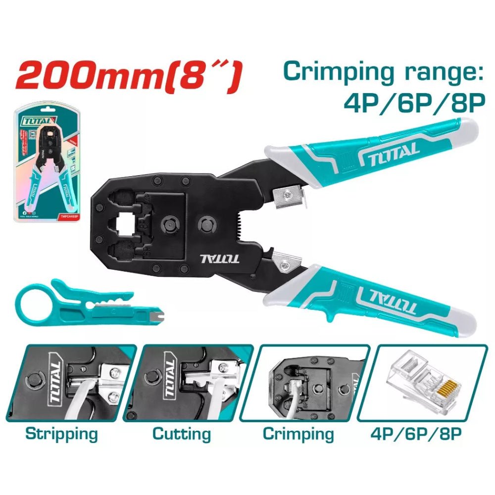 Pince à Sertir 200 mm TOTAL Multifonction Pour Câbles Réseau 4P 6P 8P ...