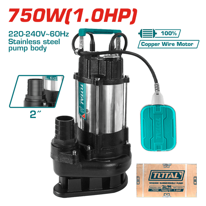 Pompe Submersible Pour Eaux Usées Inox 750 W 1 CV Total TWP775016 Refoulement 8 m - TOTAL TOOLS TUNISIA Site officiel | Station d'outils