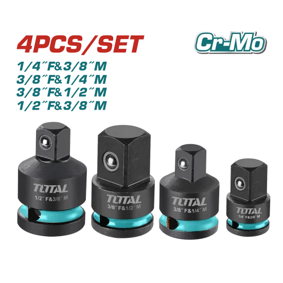 Set Adaptateurs Douilles CrMo TOTAL 4 Pieces Professionnel THISAD12438 - TOTAL TOOLS TUNISIA Site officiel | Station d'outils
