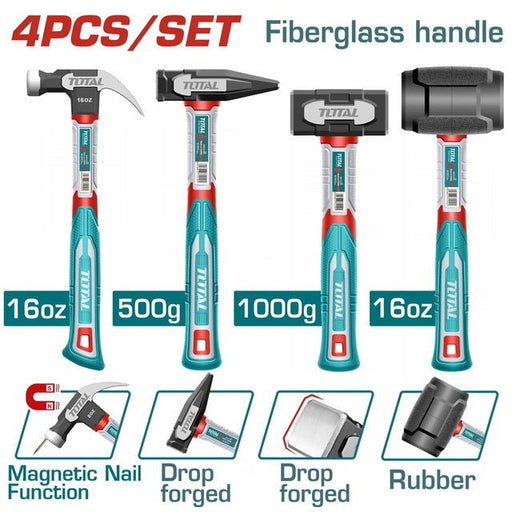 Set de 4 Marteaux TOTAL Fibre de Verre THCH6004 Pro - TOTAL TOOLS TUNISIA Site officiel | Station d'outils