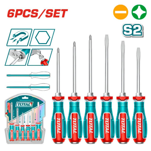 Set Tournevis Professionnels TOTAL S2 6 Pièces Plat Phillips Magnétiques - TOTAL TOOLS TUNISIA Site officiel | Station d'outils