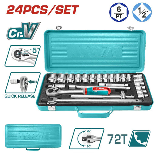 THT121242 Boîte Douilles 1/2 Pouce 24 Pièces Cr - V – Atelier - TOTAL TOOLS TUNISIA Site officiel | Station d'outils