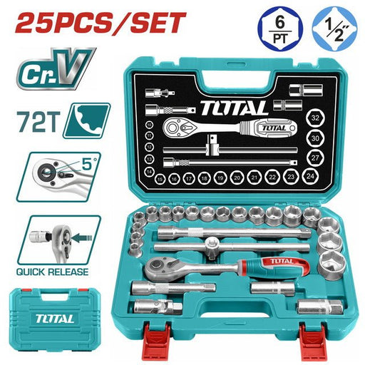 THT121251 – Douilles Demi Pouce TOTAL 25 Pièces – Pros - TOTAL TOOLS TUNISIA Site officiel | Station d'outils