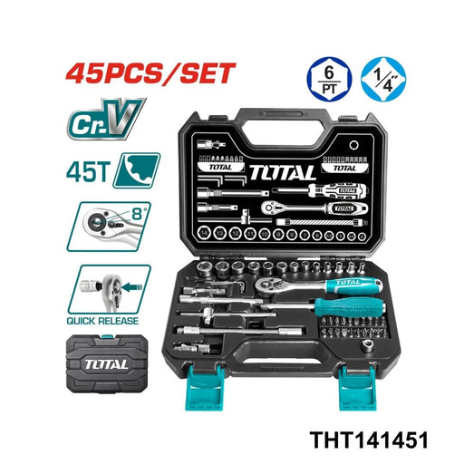 THT141451 – Jeu Douilles 1/4 Pouce TOTAL 45 Pièces – Rapide - TOTAL TOOLS TUNISIA Site officiel | Station d'outils