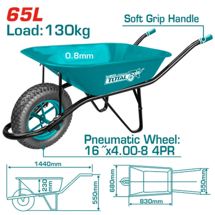 Total Brouette 65 L Capacité 140 Kg Modèle THTWB4010P