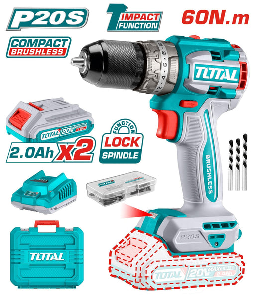 TIDLI20602 - Perceuse Visseuse Sans Fil TOTAL 20V 60Nm - Pro - TOTAL TOOLS TUNISIA Site officiel | Station d'outils
