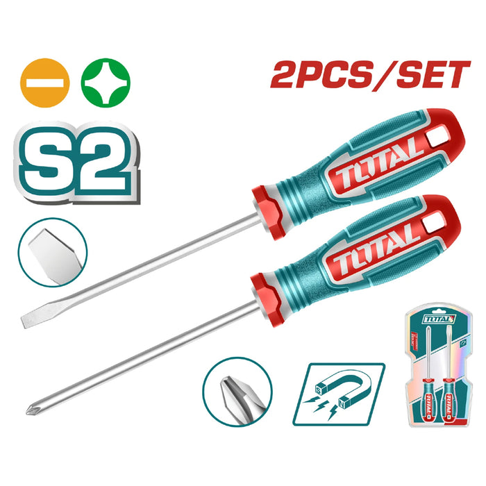 Tournevis TOTAL 2 Pièces Plat et Cruciforme S2 Magnétique tksds0226