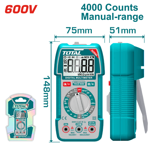 TMT536002 – Multimètre TOTAL 600 V DC/AC – Mesures Précises - TOTAL TOOLS TUNISIA Site officiel | Station d'outils