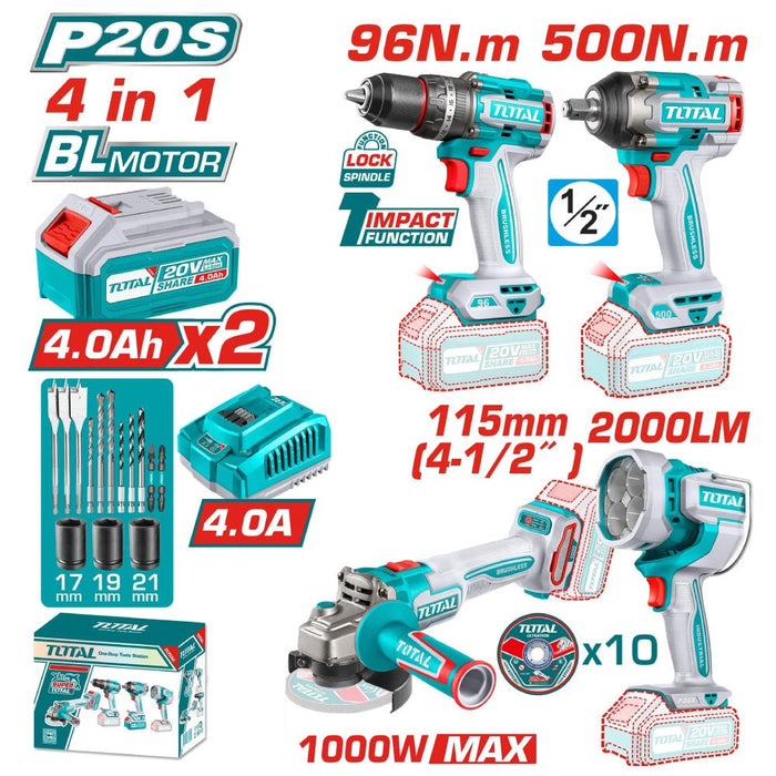 TOSLI241292 Kit 4En1 20V Brushless TOTAL 500Nm Clé À Chocs - TOTAL TOOLS TUNISIA Site officiel | Station d'outils