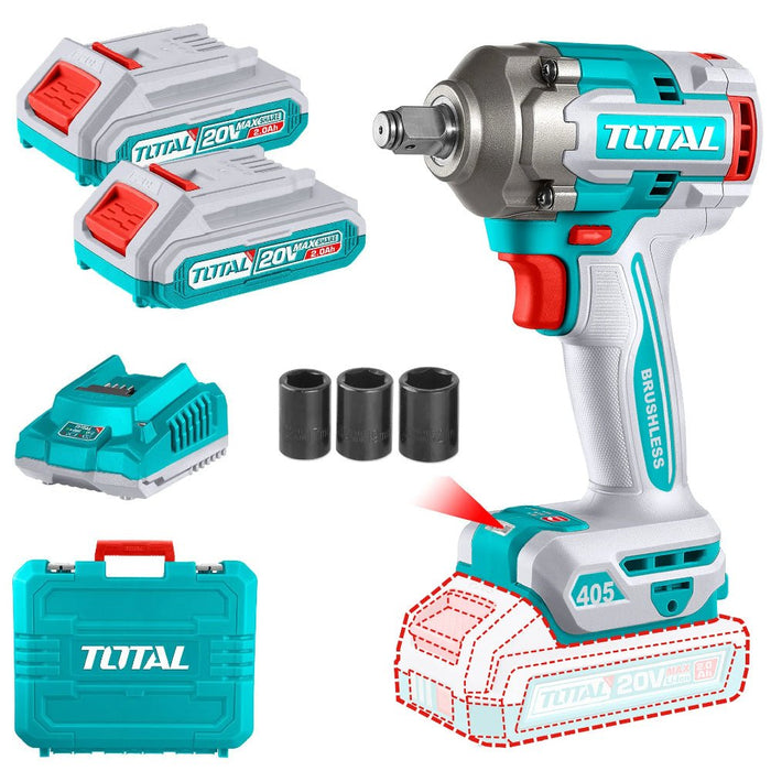TOTAL Clé À Choc Sans Fil 20V Brushless 1/2 Pouce 405 Nm Kit TIWLI2045 - TOTAL TOOLS TUNISIA Site officiel | Station d'outils