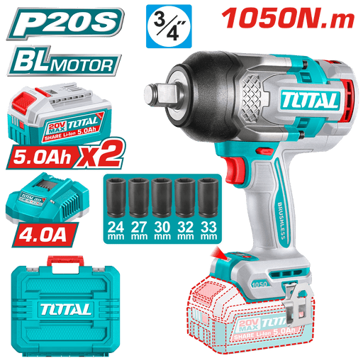 TOTAL Clé À Choc Sans Fil 3 Sur 4 Carré 1050 Nm 20 V Brushless Pro TIWLI20105 - TOTAL TOOLS TUNISIA Site officiel | Station d'outils