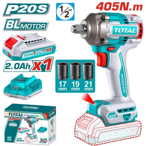 TOTAL Clé à Choc Sans Fil Carré 12,7 mm 405 Nm Brushless 20V Pro TIWLI20455 - TOTAL TOOLS TUNISIA Site officiel | Station d'outils