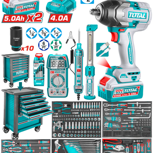 TOTAL Clé À Chocs Sans Fil Brushless 20 V 850 Nm Demi Pouce 396 PCS THPTCS83962 - TOTAL TOOLS TUNISIA Site officiel | Station d'outils