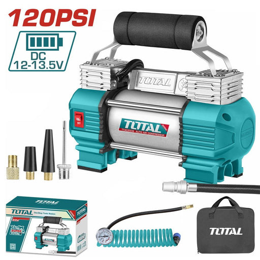 TOTAL Compresseur D'Air 2 Cylindres TTAC2506 Portable 12V - TOTAL TOOLS TUNISIA Site officiel | Station d'outils