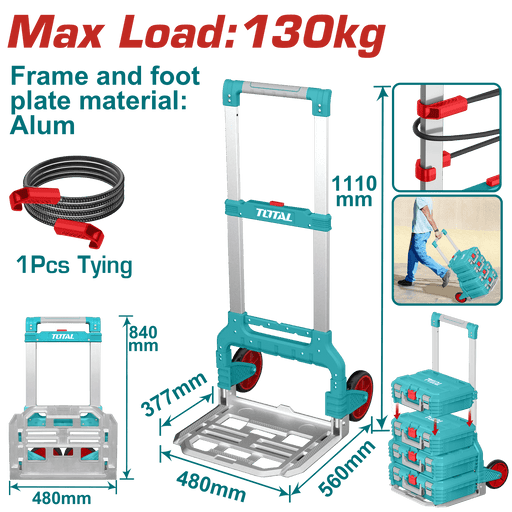 TOTAL Diable Pliable Charge Max 130 kg Professionnel THWB61201 - TOTAL TOOLS TUNISIA Site officiel | Station d'outils