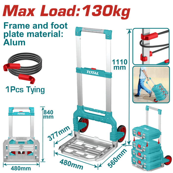 TOTAL Diable Pliable Charge Max 130 kg Professionnel THWB61201 - TOTAL TOOLS TUNISIA Site officiel | Station d'outils
