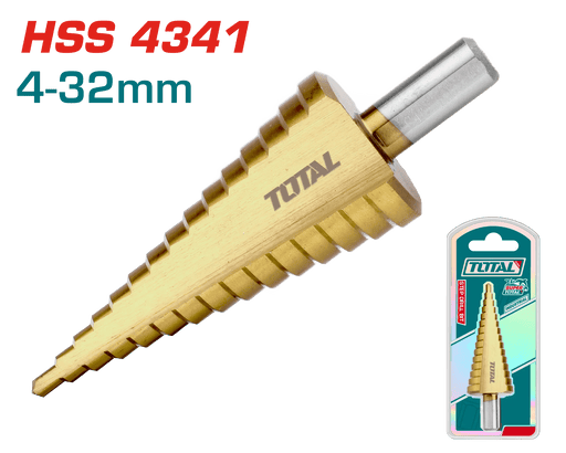 TOTAL Foret Étagé Conique 4 - 32 mm HSS 4341 Doré TAC43201 - TOTAL TOOLS TUNISIA Site officiel | Station d'outils