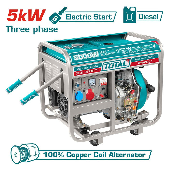 TOTAL Groupe Électrogène Diesel 5 kW Triphasé Démarrage Électrique TP450003 - TOTAL TOOLS TUNISIA Site officiel | Station d'outils