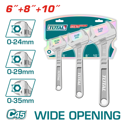 TOTAL Jeu De Clés À Molette 6, 8 Et 10 Pouces Acier C45 THTK1013 - TOTAL TOOLS TUNISIA Site officiel | Station d'outils