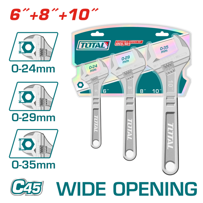 TOTAL Jeu De Clés À Molette 6, 8 Et 10 Pouces Acier C45 THTK1013 - TOTAL TOOLS TUNISIA Site officiel | Station d'outils